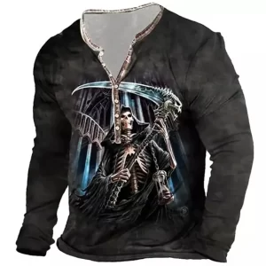 Grim Reaper Skeleton Guitar Scythe Men’s Long Sleeve Shirt