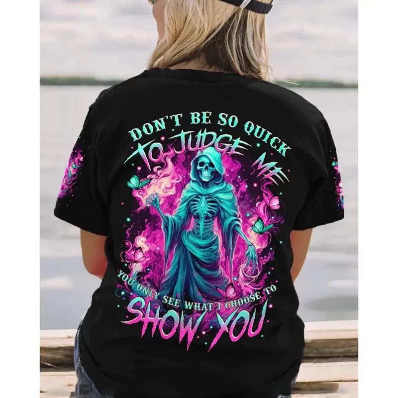 Grim Reaper Skeleton Neon Flames Cool Women's T-Shirt