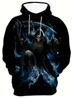 Grim Reaper Skeleton Phantom Flames Black Men’s Hoodie