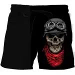 Gritty Biker Skull Red Scarf Grunge Icon Black Men's Shorts