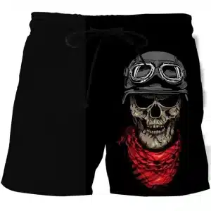 Gritty Biker Skull Red Scarf Grunge Icon Black Men's Shorts