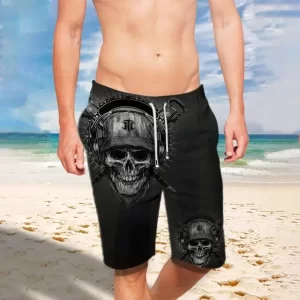 Grunge Hip-Hop Skull DJ Headphones Gothic Swim Trunks