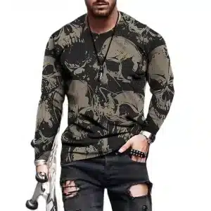 Grunge Punk Skull Camo Black Men’s Long Sleeve T-Shirt