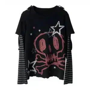 Grunge Y2K Skull Star Graphic Women’s Long Sleeve T-Shirt