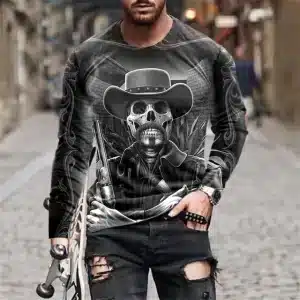 Gunslinger Skull Wild West Cowboy Men’s Long Sleeve T-Shirt