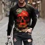 Halloween Floral Skull Butterfly Men’s Long Sleeve T-Shirt