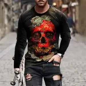 Halloween Floral Skull Butterfly Men’s Long Sleeve T-Shirt