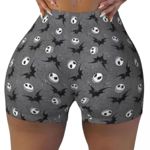 Halloween Gothic Skull & Bat Pattern Women’s Biker Shorts