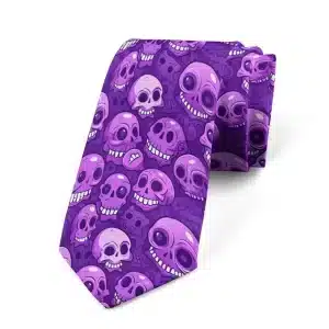 Halloween Purple Smiling Skull Cartoon Print Necktie