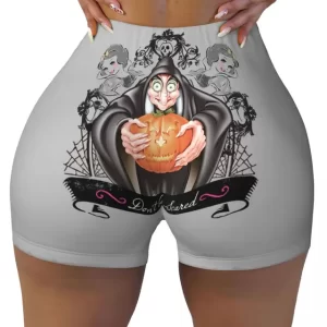 Halloween Witch Snow White Skull Women's Yoga Shorts