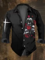 Haunted CrossRed Rose Skull Men's Long Sleeve Dress Shirt