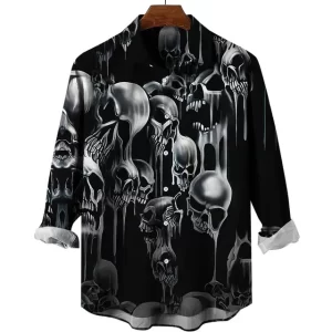 Haunted Melting Skull Drip Men's Long Sleeve Dress Shirt