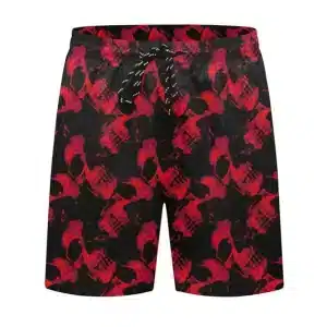 Haunted Red Skull Flame Pattern Black Graphic Swim Trunks