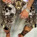 Haunted Skull Golden Rose Bloom Horror Art Men’s Shorts