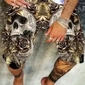 Haunted Skull Golden Rose Bloom Horror Art Men’s Shorts