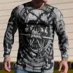 Haunted Warrior Skull Graphic Men’s Long Sleeve T-Shirt