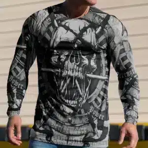 Haunted Warrior Skull Graphic Men’s Long Sleeve T-Shirt