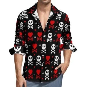 Heart Skull Crossbones Icon Men's Long Sleeve Dress Shirt