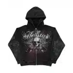 Hellstar Retro Winged Skull Grunge Men’s Zip-Up Hoodie