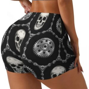 Hexagonal Chain Gear Skull Gothic Women’s Biker Shorts