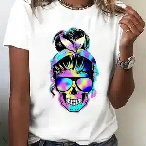 Hipster Neon Skull Wearing Bandana Cool Women's T-Shirt