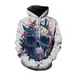 Hipster Skull Sunglasses Floral Paint Splash Men's Hoodie