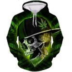 Hipster Skull Wearing Cap Cannabis Leaves Men’s Hoodie