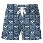 Hollow Sugar Skull Floral Line Pattern Swim Trunks