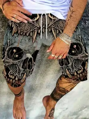 Horror Beast Skull and Fang Gothic Art Men’s Shorts