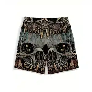 Horror Beastly Skull Fang Dark Graphic Swim Trunks