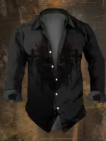 Horror Cross Skull Shadow Men's Long Sleeve Dress Shirt