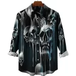 Horror Dripping Skull Graphic Men's Long Sleeve Dress Shirt