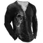 Horror Dripping Skull Henley Black Men’s Long Sleeve Shirt