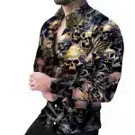 Horror Evil Skulls Swirl Horns Men's Long Sleeve Dress Shirt