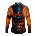 Horror Gentleman Skull Flame Men's Long Sleeve Dress Shirt