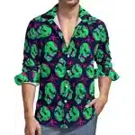 Horror Green Zombie Skull Star Men's Long Sleeve Dress Shirt