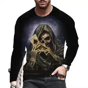 Horror Reaper Skeleton Spade Card Men’s Long Sleeve T-Shirt