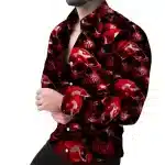 Horror Red Skull Camo Graphic Men's Long Sleeve Dress Shirt