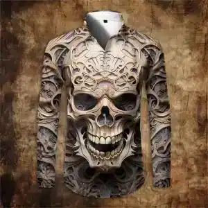 Horror Skull Intricate Carve Men's Long Sleeve Dress Shirt