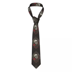 Horror Skull Occult Rose Graphic Black Necktie