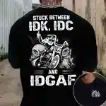 IDK IDC IDGAF Biker Skull Graphic Men’s Long Sleeve T-Shirt