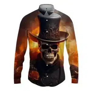 Inferno Blaze Top Hat Skull Men's Long Sleeve Dress Shirt