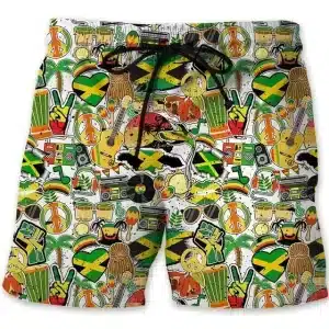 Jamaican Reggae Vibes Skull Graphic Print Men’s Shorts