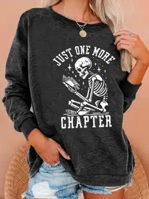 Just One More Chapter Skeleton Black Women's Sweatshirt