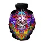 Kaleidoscopic Trippy Skull Flame Art Black Men's Hoodie