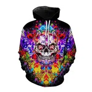 Kaleidoscopic Trippy Skull Flame Art Black Men's Hoodie