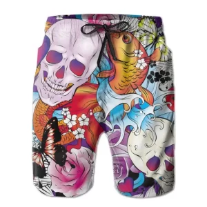 Koi Skull Fusion Multicolor Tattoo-Style Men's Shorts