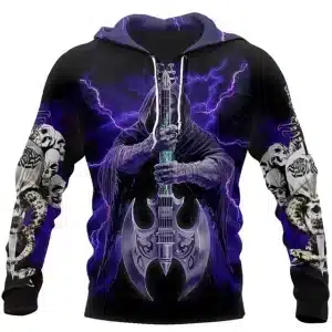 Lightning Grim Reaper Skeleton Guitar Gothic Men’s Hoodie