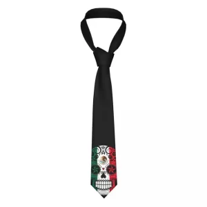 Mexican Flag Sugar Skull Design Black Tie