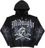 Midnight Grunge Skull Crossbones Men’s Zip-Up Hoodie